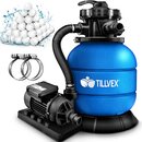 tillvex Sandfilteranlage Pool 7.900L/h inkl. 400g Filterblle blau | Filteranlage 7-Wege Ventil & 2in1 Adapter 32mm - 38mm | Poolfilter mit Druckanzeige | Sandfilter fr Schwimmbecken