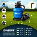 tillvex Sandfilteranlage Pool 7.900L/h inkl. 400g Filterblle blau | Filteranlage 7-Wege Ventil & 2in1 Adapter 32mm - 38mm | Poolfilter mit Druckanzeige | Sandfilter fr Schwimmbecken