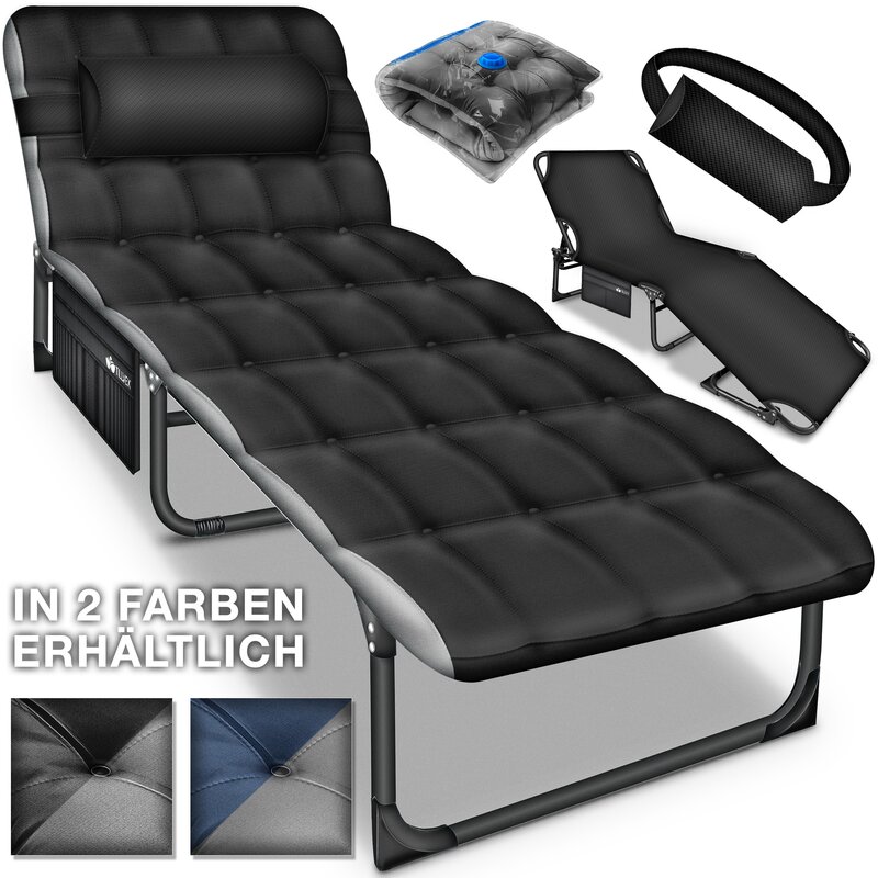 tillvex Campingbett klappbar mit Tragetasche & Nackenkissen bis 280 kg | Campingliege Sonnenliege mit Polster | Feldbett Outdoor & Indoor | Klappbett Gstebett faltbar Garten Camping Festival Reise