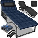 tillvex Campingbett klappbar Navyblau mit Tragetasche & Nackenkissen bis 280 kg | Campingliege Sonnenliege mit Polster | Feldbett Outdoor & Indoor | Klappbett Gstebett faltbar Garten Camping Festival Reise