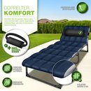 tillvex Campingbett klappbar Navyblau mit Tragetasche & Nackenkissen bis 280 kg | Campingliege Sonnenliege mit Polster | Feldbett Outdoor & Indoor | Klappbett Gstebett faltbar Garten Camping Festival Reise