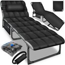 tillvex Campingbett klappbar Schwarz mit Seitentasche & Nackenkissen bis 280 kg | Campingliege Sonnenliege mit Polster | Feldbett Outdoor & Indoor | Klappbett Gstebett faltbar Garten Camping Festival Reise