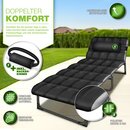 tillvex Campingbett klappbar Schwarz mit Seitentasche & Nackenkissen bis 280 kg | Campingliege Sonnenliege mit Polster | Feldbett Outdoor & Indoor | Klappbett Gstebett faltbar Garten Camping Festival Reise